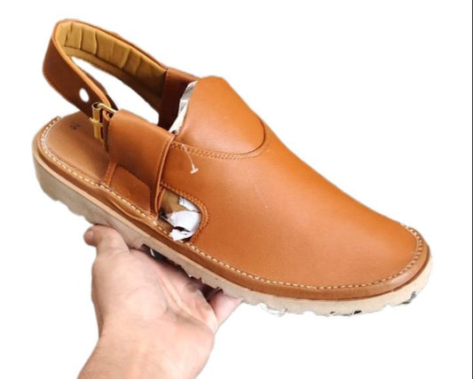 Peshawari Shoes In Genuine Leather Vibram Sole Golden Color
