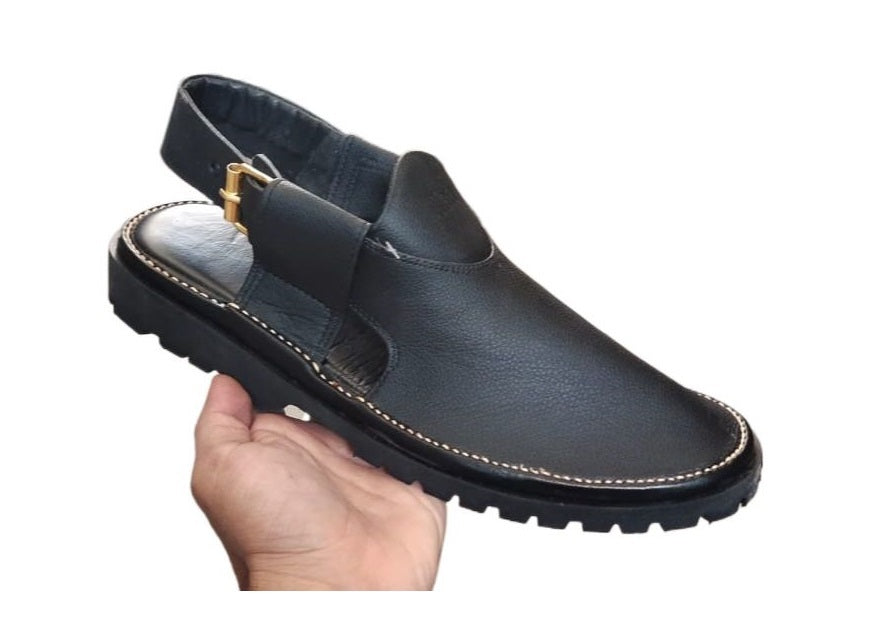 Peshawari Shoes In genuine Leather Black Vibrum Sole Ps 201