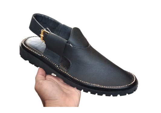 Peshawari Shoes In genuine Leather Black Vibrum Sole Ps 201