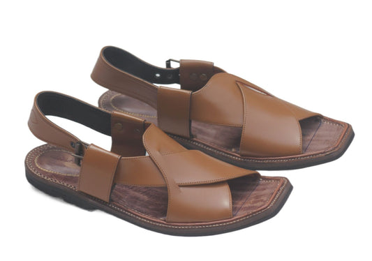 Kohati Chappal Cros Pate– Orange – Genuine Shining Leather- Light Weight