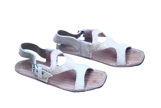 Kohati Chappal / Sandal – Gents – Genuine Saber Leather-boski white