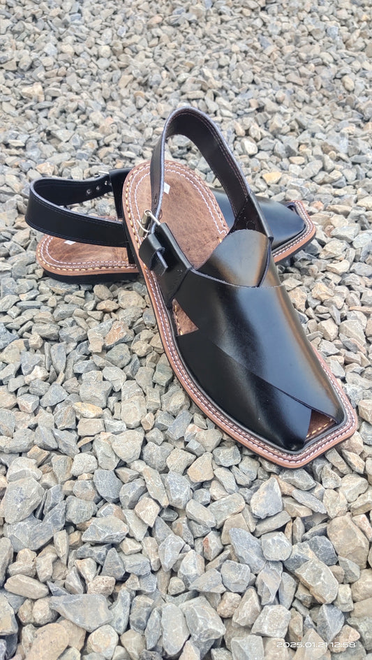 Charsada Chappal / Sandal – Gents – Genuine Leather – Black – Leather Insole – Thin Tyre sole – Rg 301