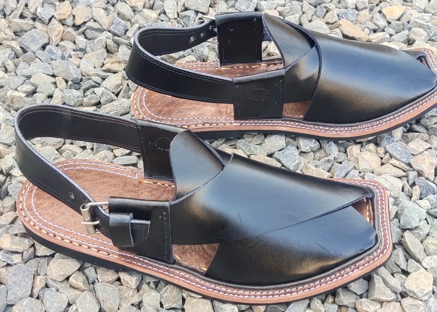Charsada Chappal / Sandal – Gents – Genuine Leather – Black – Leather Insole – Thin Tyre sole – Rg 301