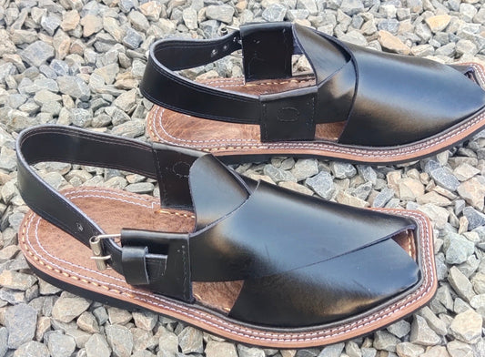 Charsada Chappal / Sandal – Gents – Genuine Leather – Black – Leather Insole – Thin Tyre sole – Rg 301