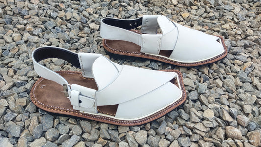 Charsada Chappal / Sandal – Gents – Genuine Leather –White