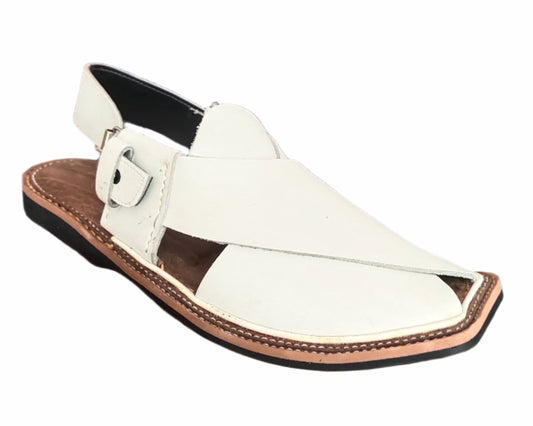Charsada Chappal / Sandal – Gents – Genuine Leather –White