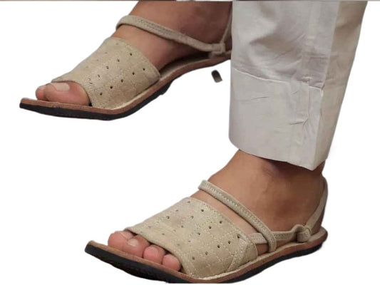 Balochi Chapals Saber Leather Gray white