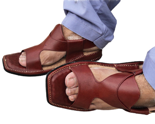 Kohati Chappal / Sandal Zalmi panjedaar – Gents – Genuine Shining Leather- Light Weight