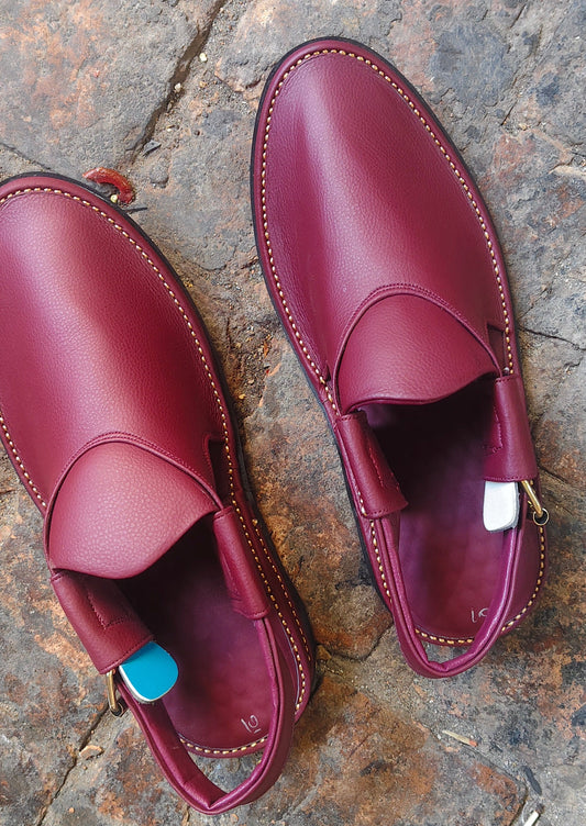 Peshawari Shoes In genuine LeatherTyre Sole Mahroon colore