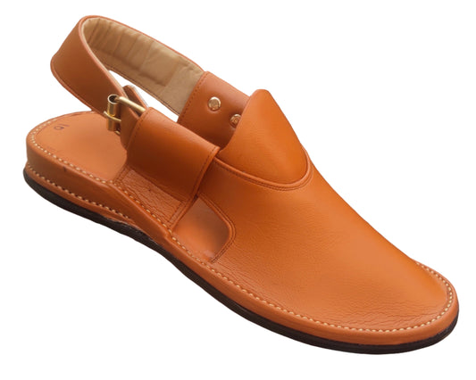 Peshawari Shoes In genuine Leather Black Tyre Sole Golden