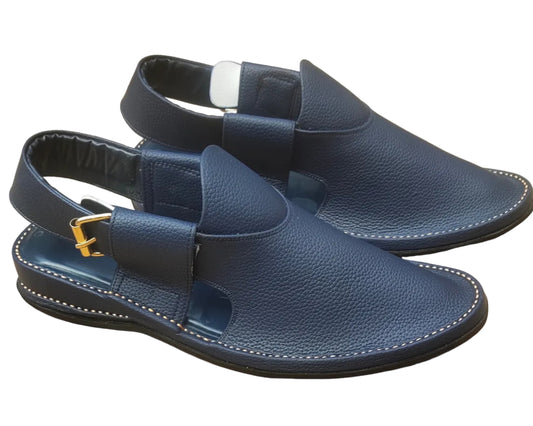 Peshawari Shoes In genuine Leather Tyre Sole Blue 206