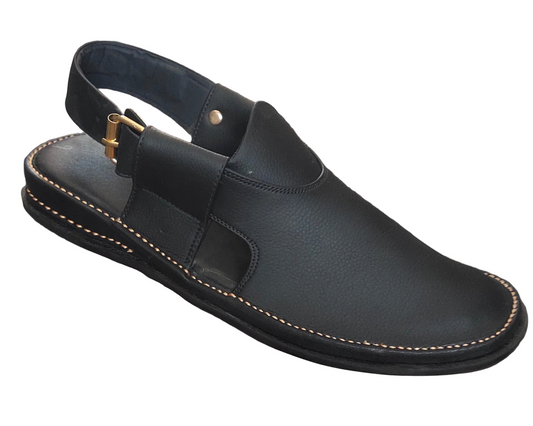 Peshawari Shoes In genuine Leather Black Tyre Sole