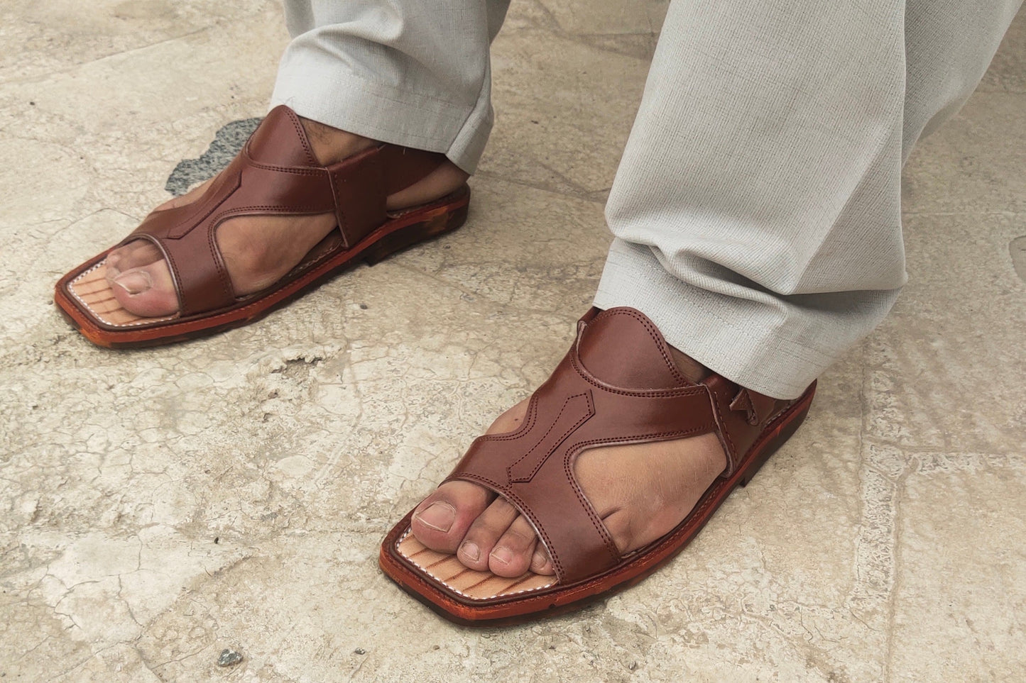 Kohati Chappal belat wale – brown – Genuine Shining Leather- Light Weight Rg 15