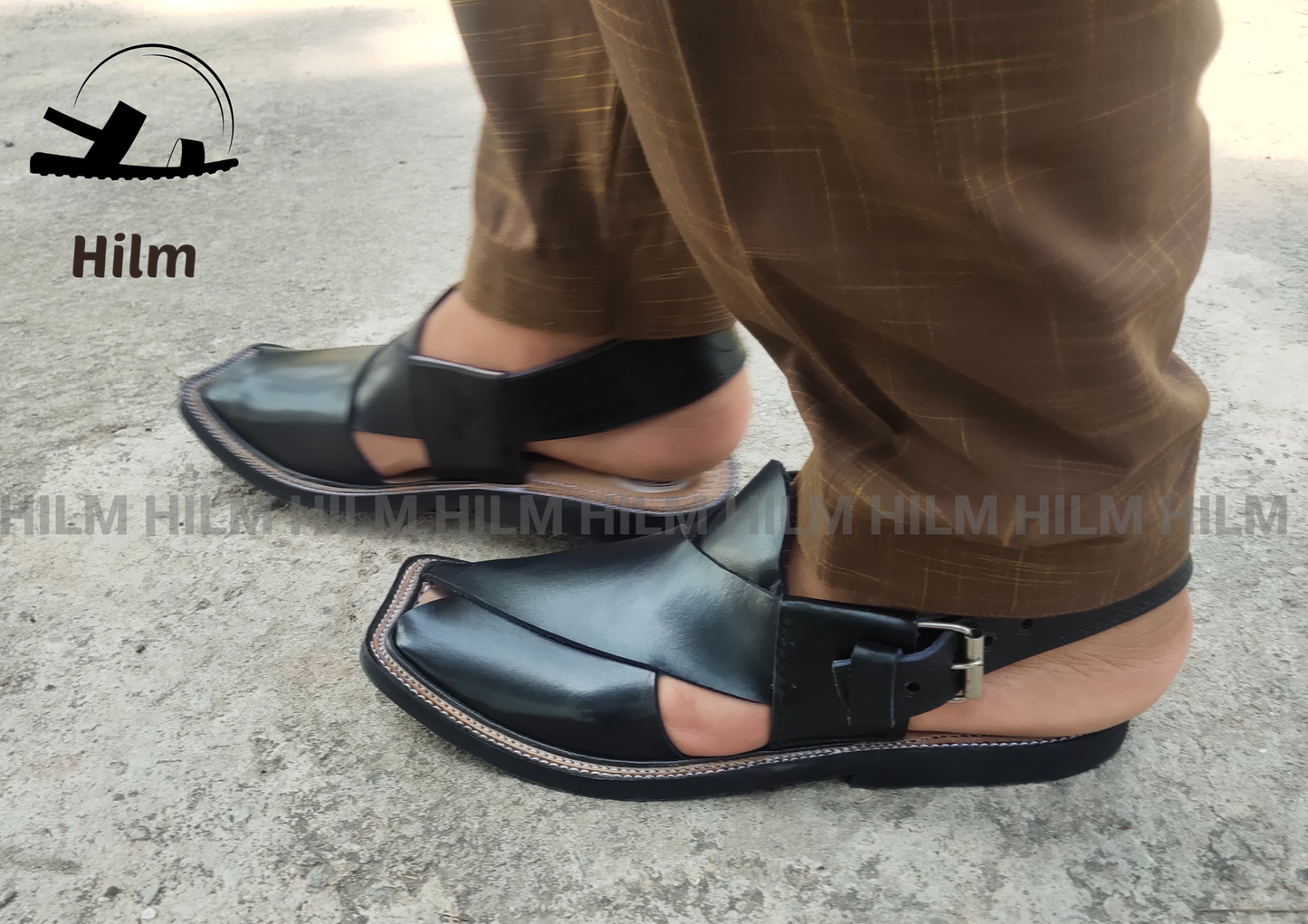 Charsada Chappal / Sandal – Gents – Genuine Leather – Black – Leather Insole – Thin Tyre sole – Rg 301