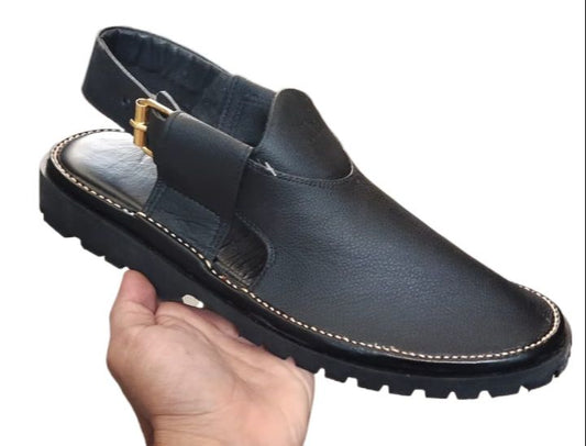 Peshawari Shoes In genuine Leather Black Vibrum Sole Ps 201