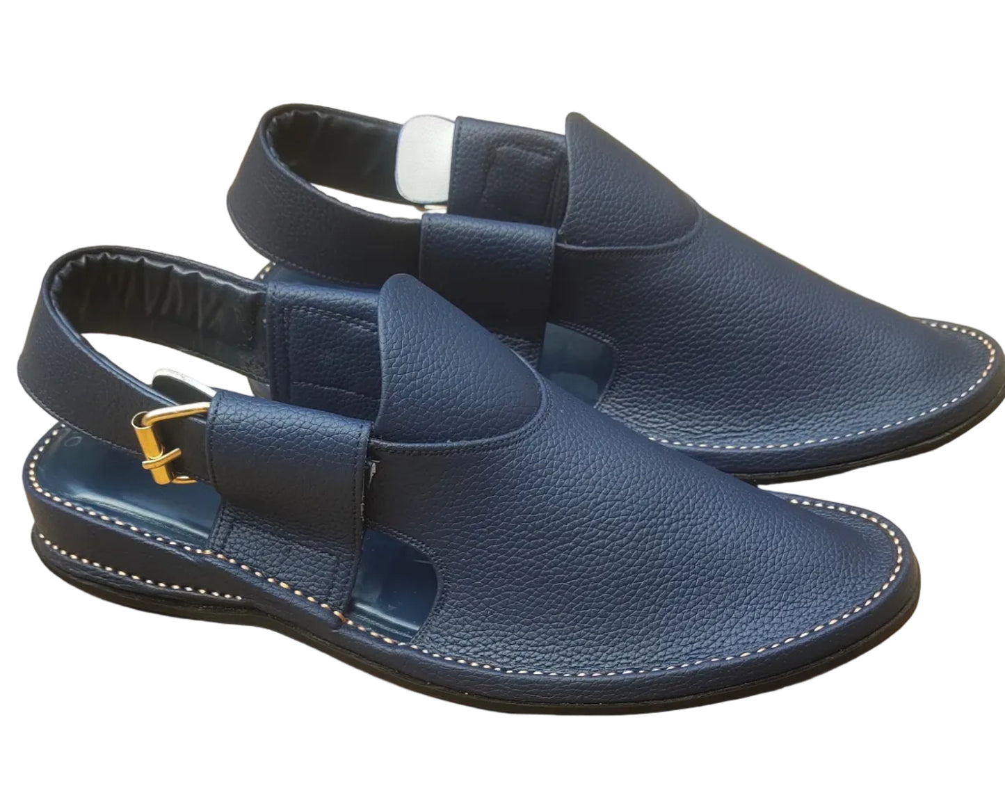 Peshawari Shoes In genuine Leather Tyre  Sole Blue 206