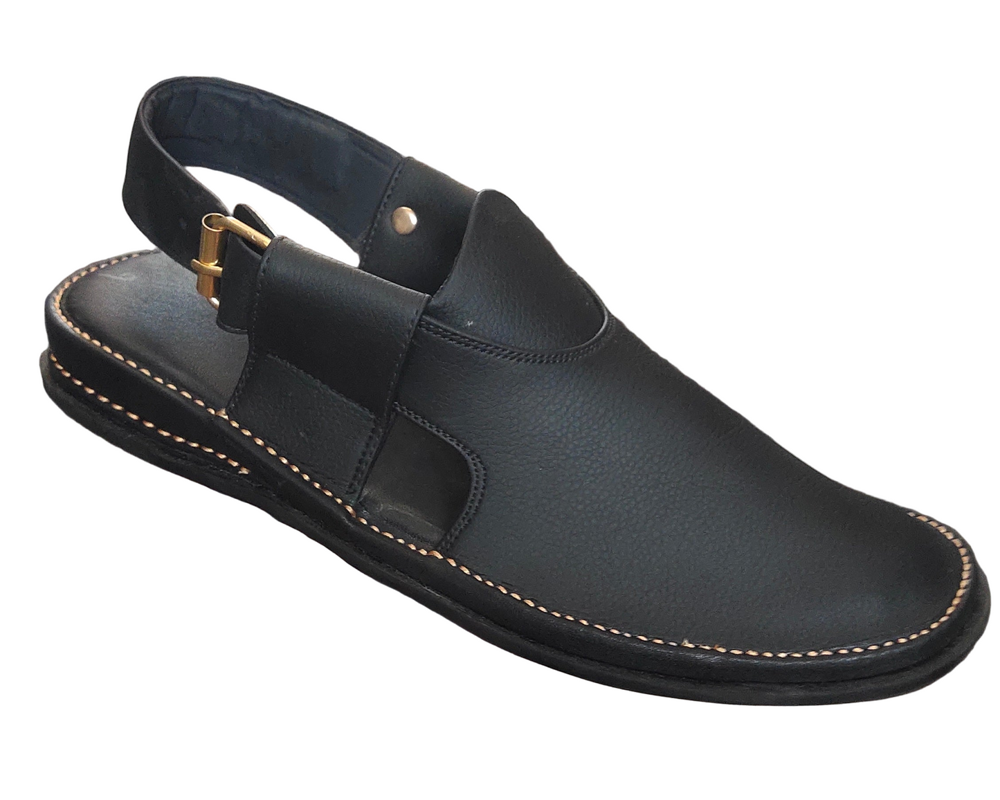 Peshawari Shoes In genuine Leather Black Tyre  Sole