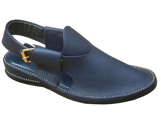 Peshawari Shoes In genuine Leather Tyre  Sole Blue 206