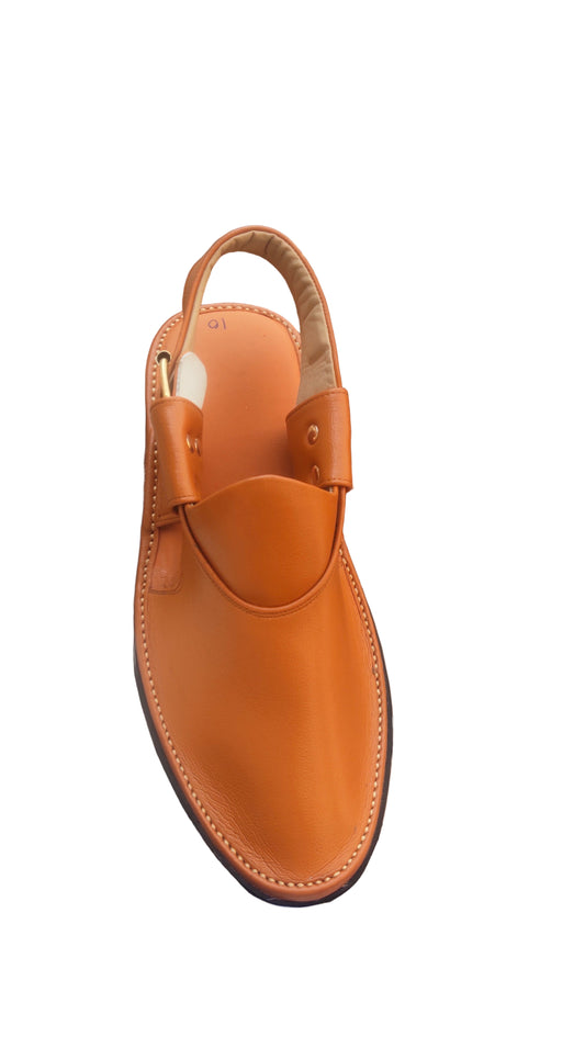 Peshawari Shoes In genuine Leather Black Tyre  Sole Golden