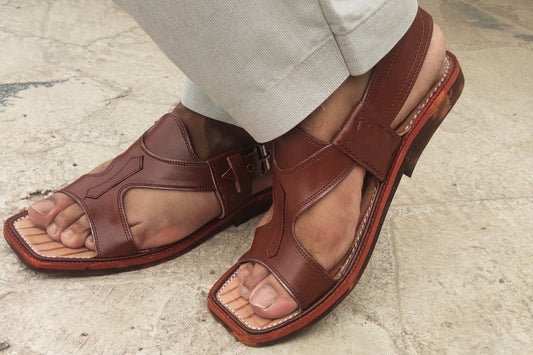 Kohati Chappal belat  wale – brown – Genuine Shining Leather- Light Weight  Rg 15